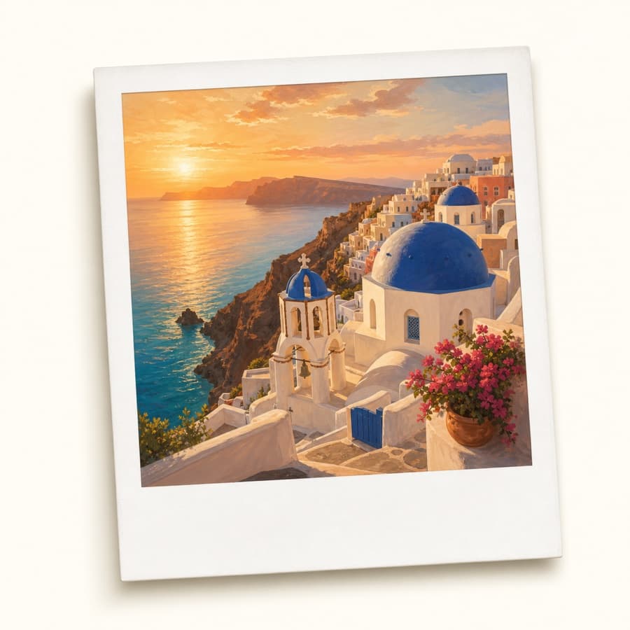 Santorini blues postcard